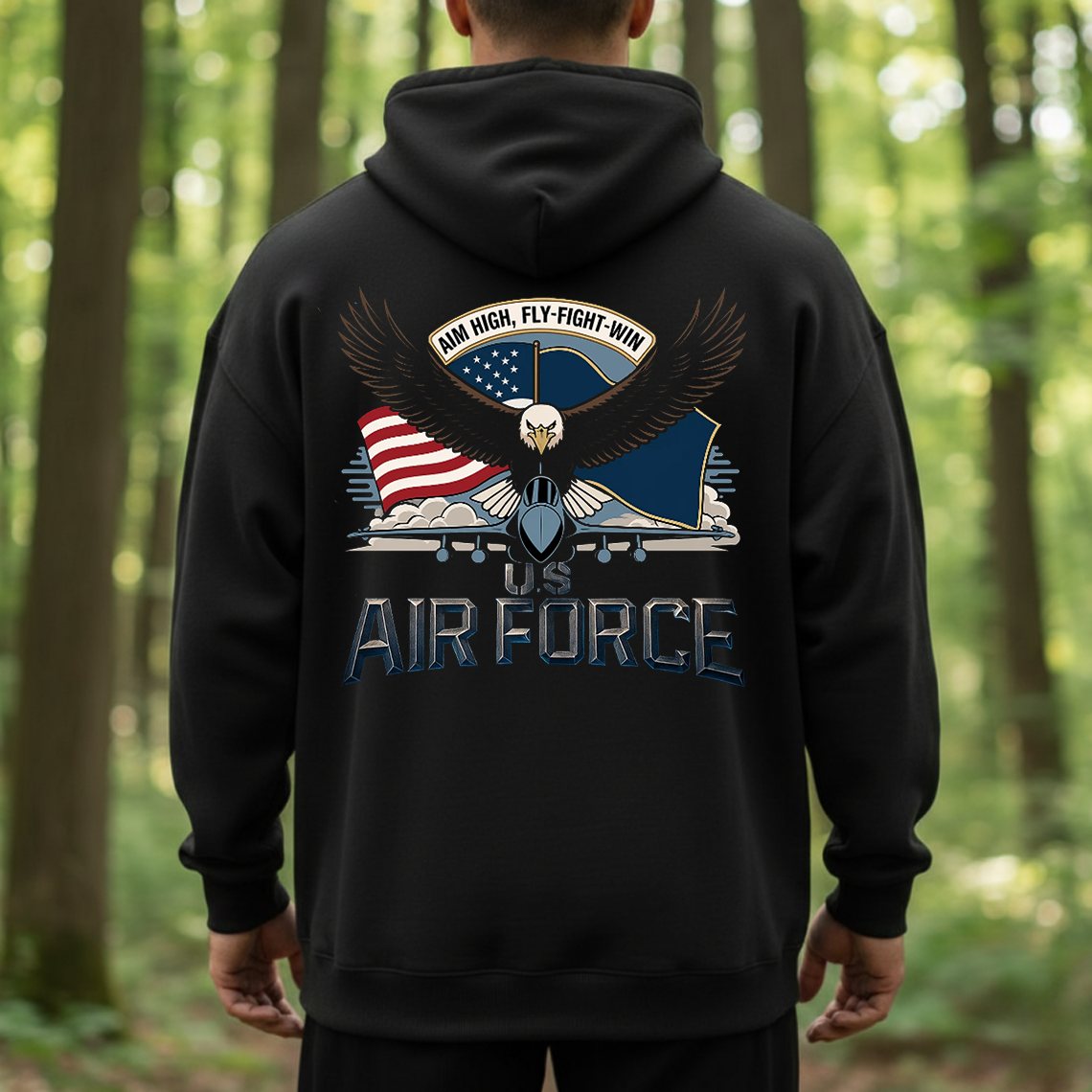 U.S. Air Force Veteran T-Shirt, Sweatshirt, Hoodie – Aim High Fly Fight Win Eagle Military Patriotic Tee