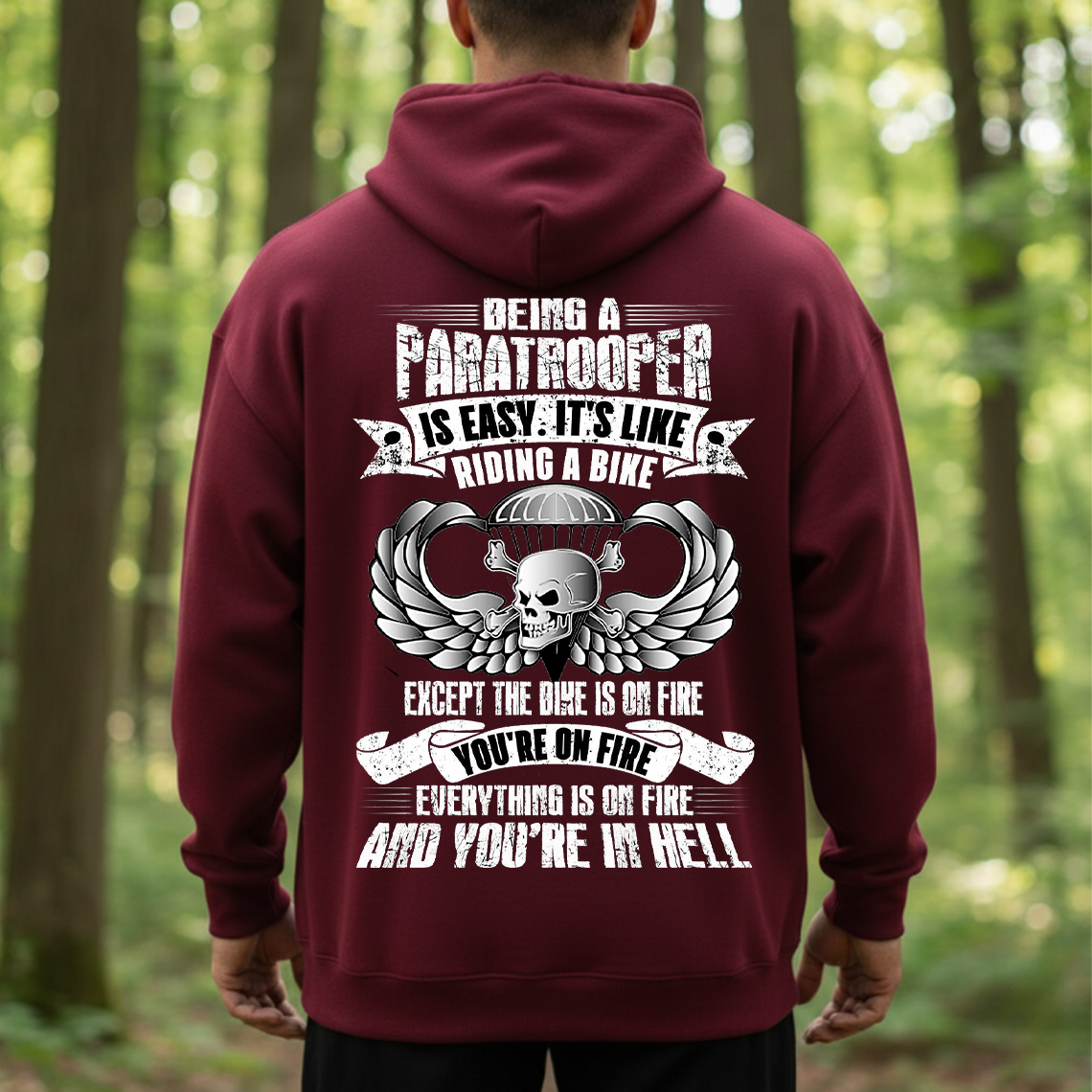 Being a Paratrooper Is Easy It's Like Riding a Bike T-Shirt - Funny Airborne Skull Military Tee for Veterans