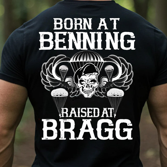 Born at Benning Raised at Bragg Shirt, Sweatshirt, Hoodie  – Paratrooper Veteran T-Shirt, Airborne Pride Military Gift for Army Veterans
