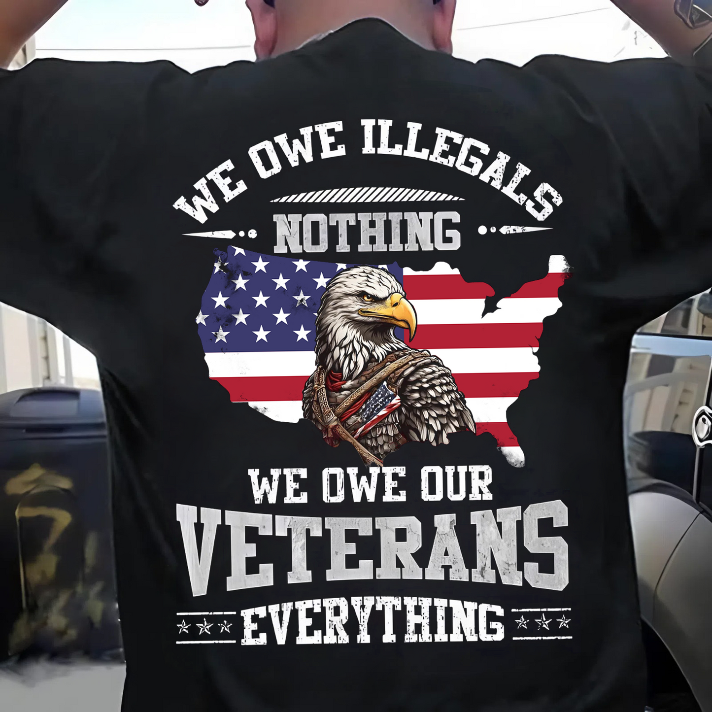 Veterans First T-Shirt – We Owe Our Veterans Everything – Patriotic Eagle Design