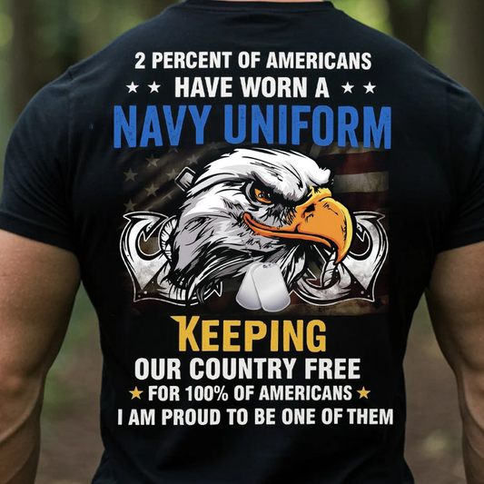 Navy Veteran Shirt, Sweatshirt, Hoodie – 2 Percent of Americans Have Worn a Navy Uniform – Proud Military Veteran Tee – Patriotic Gift for Men