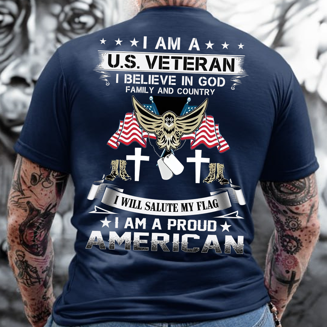 US Veteran T-Shirt, Proud American I Believe in God Family and Country Patriotic Military Tee