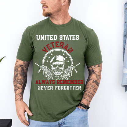 U.S. Veteran Shirt - Always Remember, Never Forgotten - Veteran Skull Design