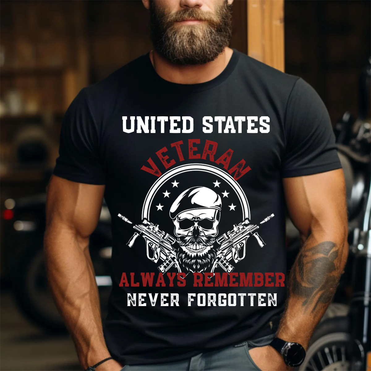 U.S. Veteran Shirt - Always Remember, Never Forgotten - Veteran Skull Design