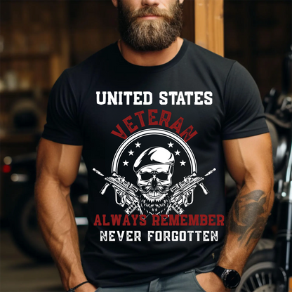 U.S. Veteran Shirt - Always Remember, Never Forgotten - Veteran Skull Design
