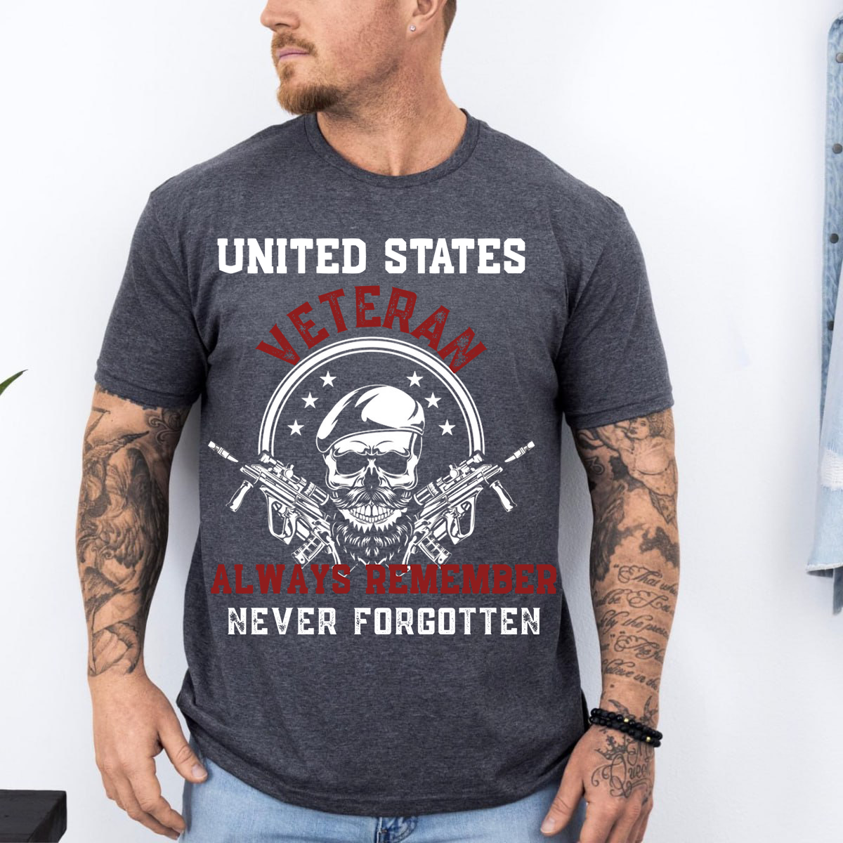 U.S. Veteran Shirt - Always Remember, Never Forgotten - Veteran Skull Design