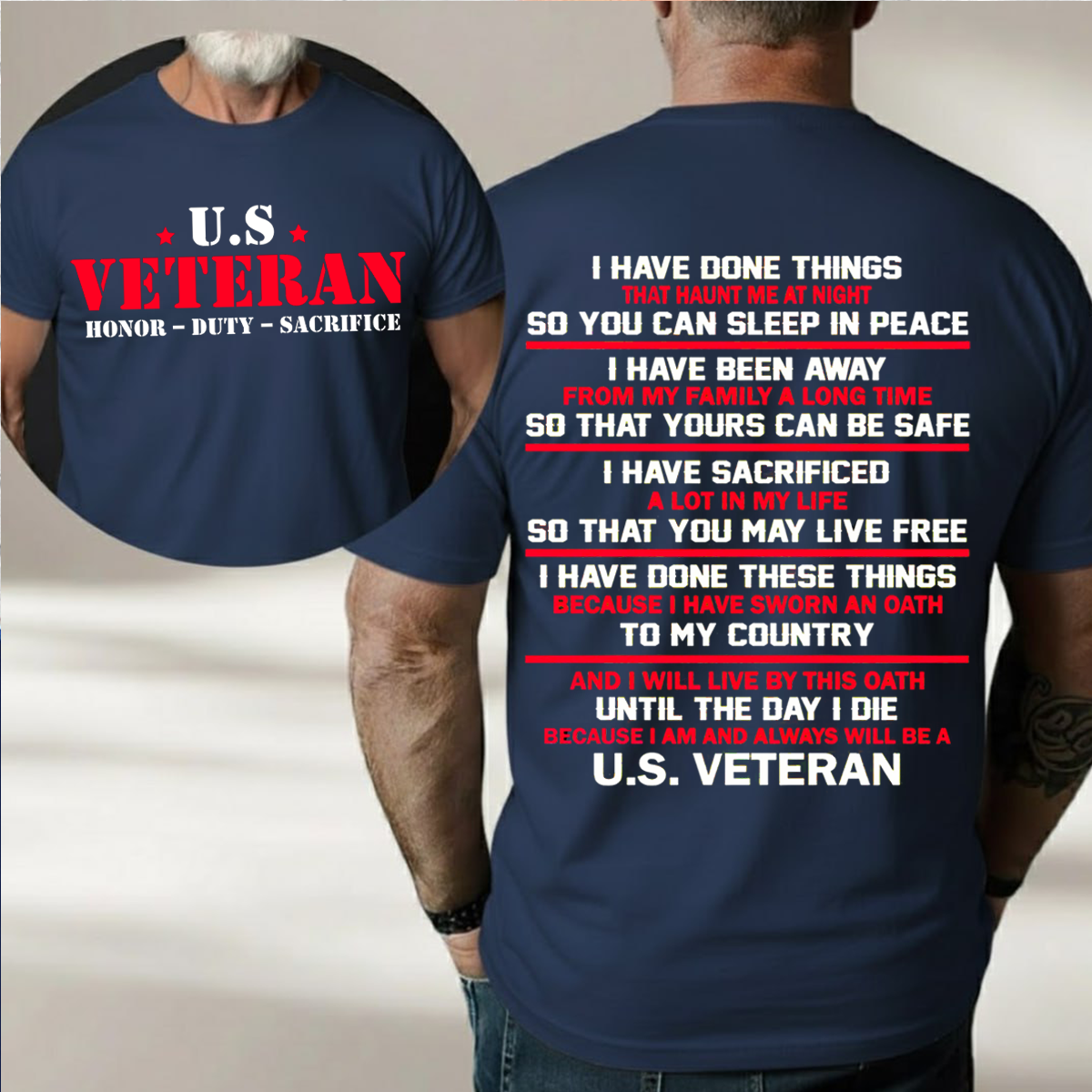2 side U.S. Veteran T-Shirt, Sweatshirt, Hoodie – Honor Duty Sacrifice – Military Pride T-Shirt for Veterans