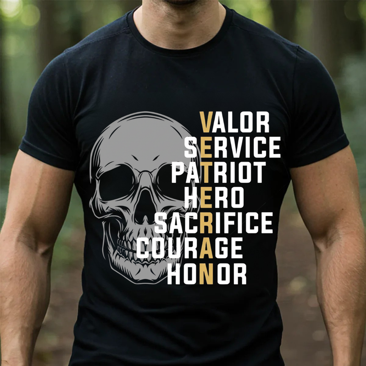 Veteran Skull T-Shirt, Sweatshirt. Hoodie – Valor Service Patriot Hero Sacrifice Courage Honor – Military Pride Tee