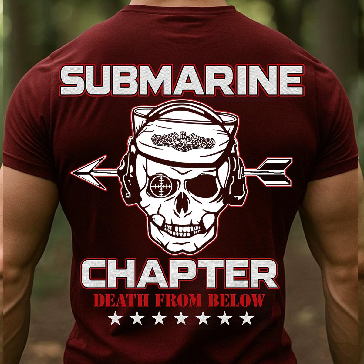 Submarine Chapter T-Shirt – Death From Below Skull Navy Veteran Tee – Military Submariner - Gift For Veteran