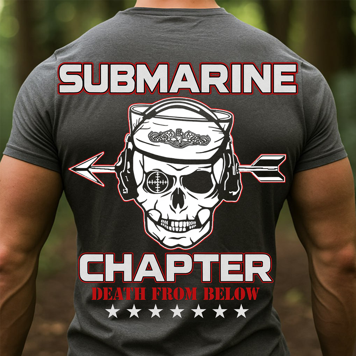 Submarine Chapter T-Shirt – Death From Below Skull Navy Veteran Tee – Military Submariner - Gift For Veteran