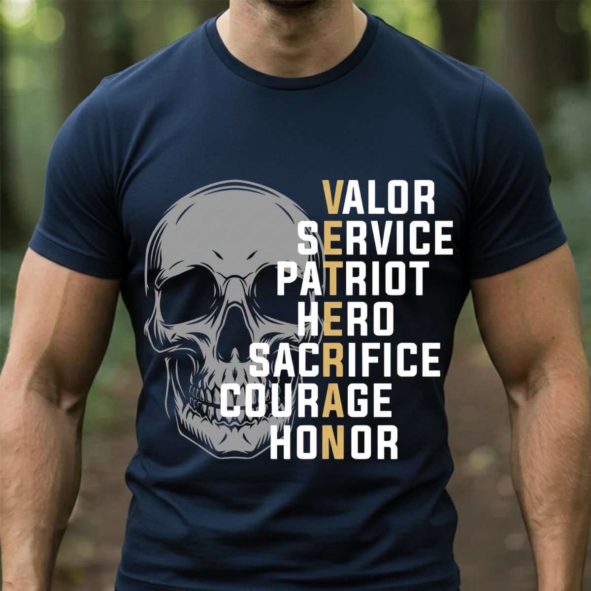 Veteran Skull T-Shirt, Sweatshirt. Hoodie – Valor Service Patriot Hero Sacrifice Courage Honor – Military Pride Tee