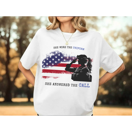 'She Wore the Uniform - She Answered the Call' Veteran T-shirt, Female Veteran, Ideal Gift for Women Veteran