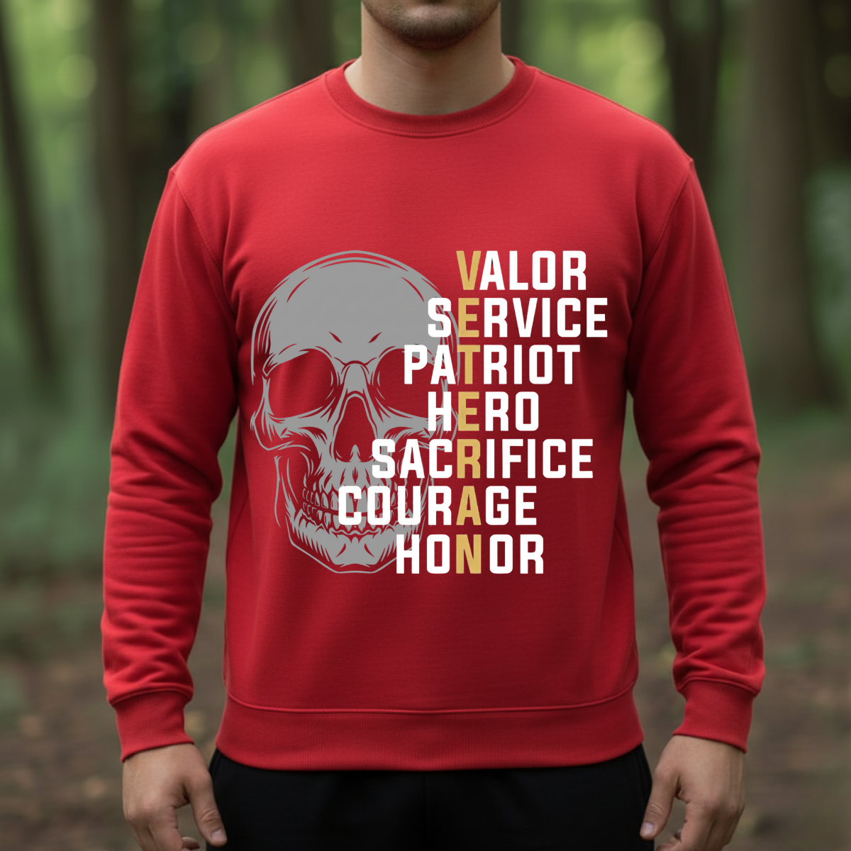 Veteran Skull T-Shirt, Sweatshirt. Hoodie – Valor Service Patriot Hero Sacrifice Courage Honor – Military Pride Tee