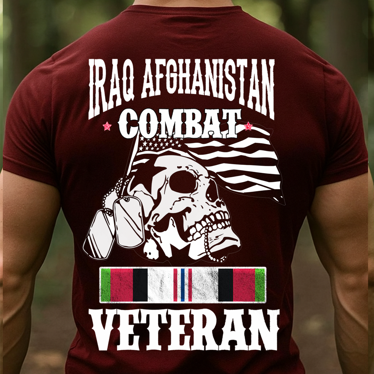 Combat Veteran T-Shirt-Iraq Afghanistan Veteran Shirt-Patriotic Skull Veteran Shirt – Iraq Afghanistan War Veteran Gift