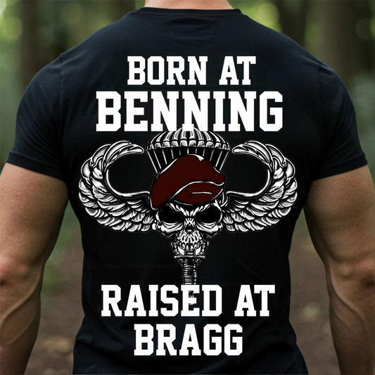 Born at Benning Raised at Bragg Shirt – Airborne Paratrooper Military Veteran T-Shirt, Hoodie,Sweatshirt