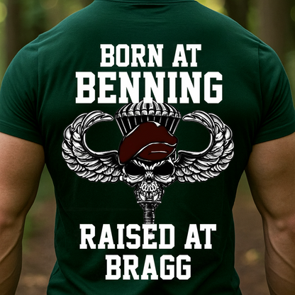 Born at Benning Raised at Bragg Shirt – Airborne Paratrooper Military Veteran T-Shirt, Hoodie,Sweatshirt