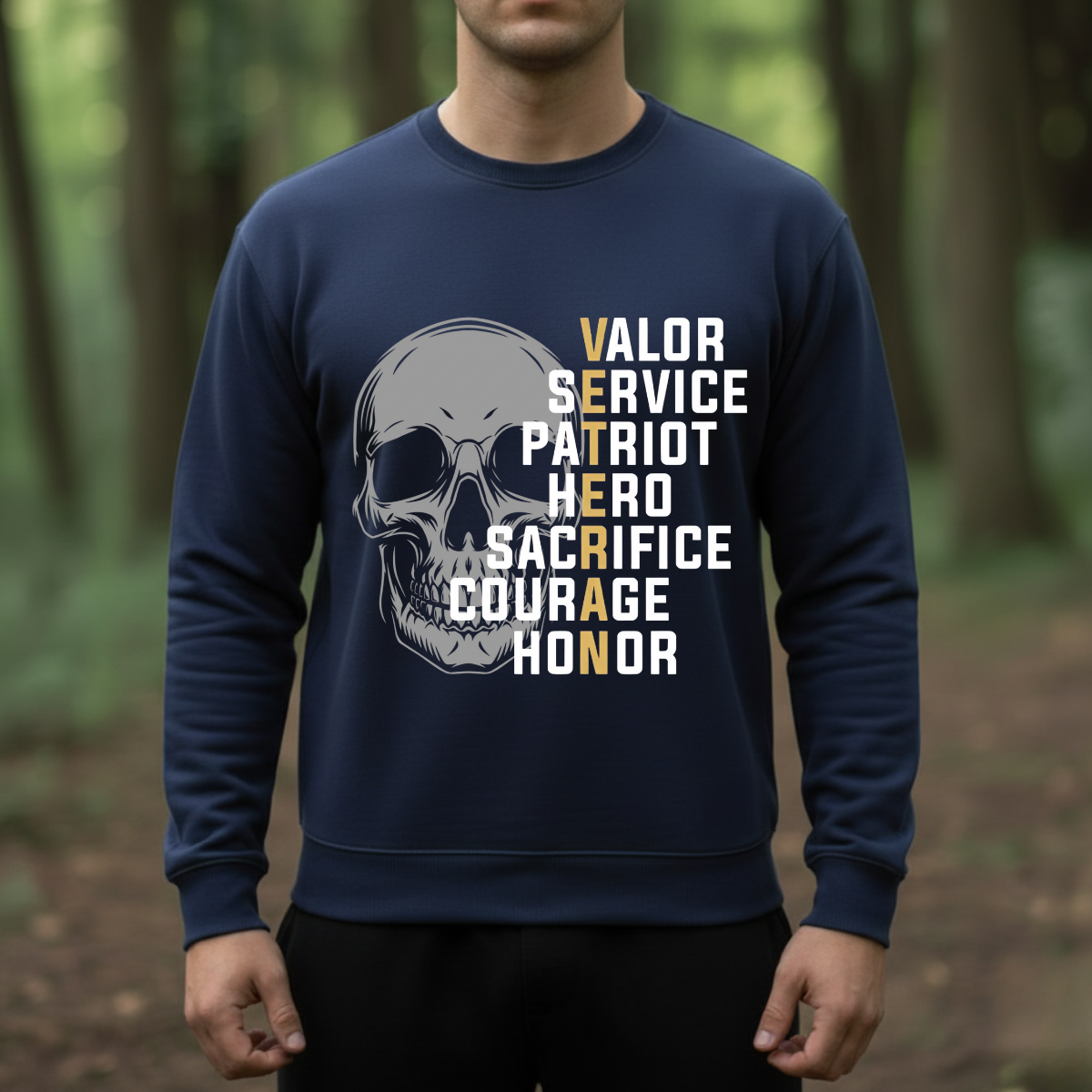 Veteran Skull T-Shirt, Sweatshirt. Hoodie – Valor Service Patriot Hero Sacrifice Courage Honor – Military Pride Tee