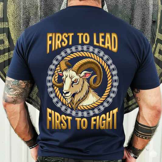 Proud Veteran Shirt – First to Lead and Fight – Ram Head Military Pride Tee