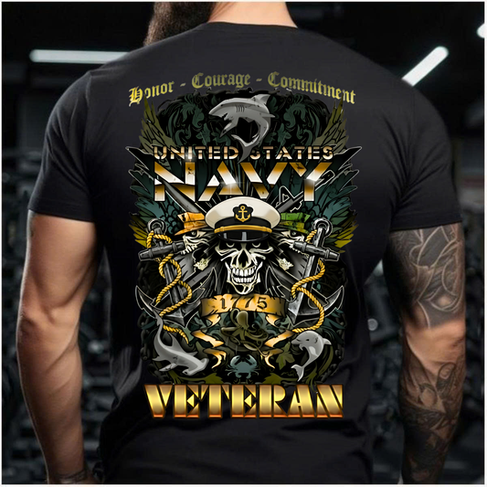 Navy Veteran T-Shirt – Honor, Courage, Commitment – United States Military Tee