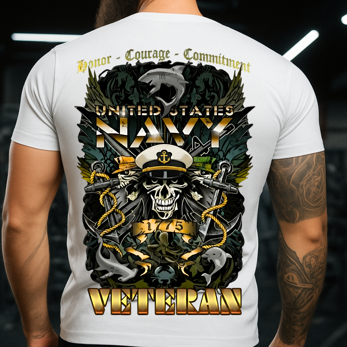 Navy Veteran T-Shirt – Honor, Courage, Commitment – United States Military Tee