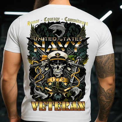 Navy Veteran T-Shirt – Honor, Courage, Commitment – United States Military Tee