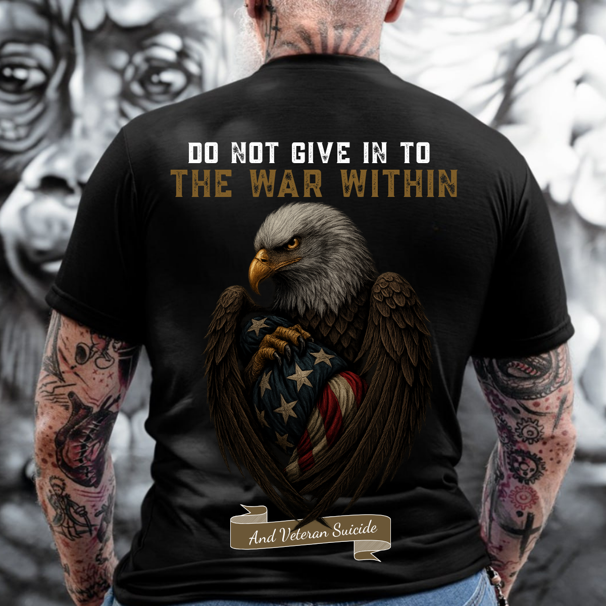 Do Not Give In To The War Within T-Shirt  Veteran Suicide Awareness Eagle Shirt , Patriotic USA Flag Military Tee, PTSD Support Gift for Veterans