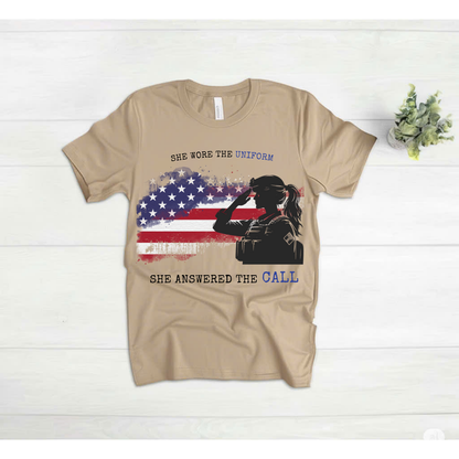 'She Wore the Uniform - She Answered the Call' Veteran T-shirt, Female Veteran, Ideal Gift for Women Veteran