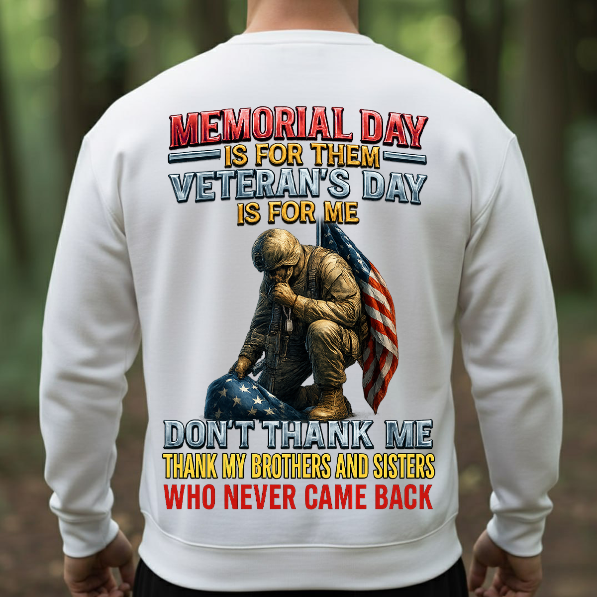 Veterans and Memorial Day Shirt – Soldier Kneeling with Flag – Honor Those Who Served Tee