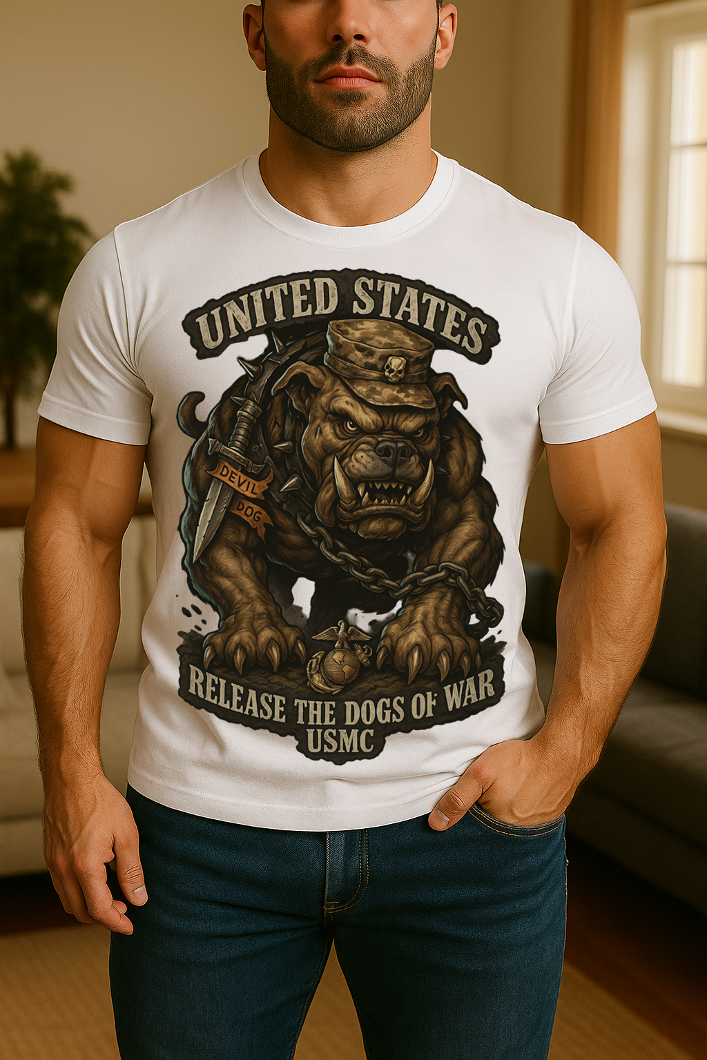 USMC Devil Dog Veteran T-Shirt – Release the Dogs of War Marine Corps Tee