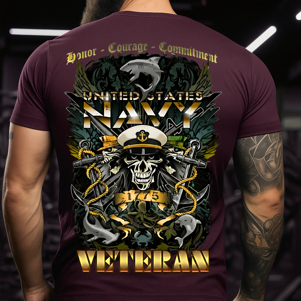 Navy Veteran T-Shirt – Honor, Courage, Commitment – United States Military Tee