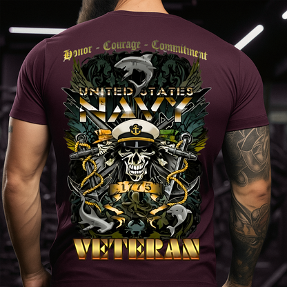 Navy Veteran T-Shirt – Honor, Courage, Commitment – United States Military Tee