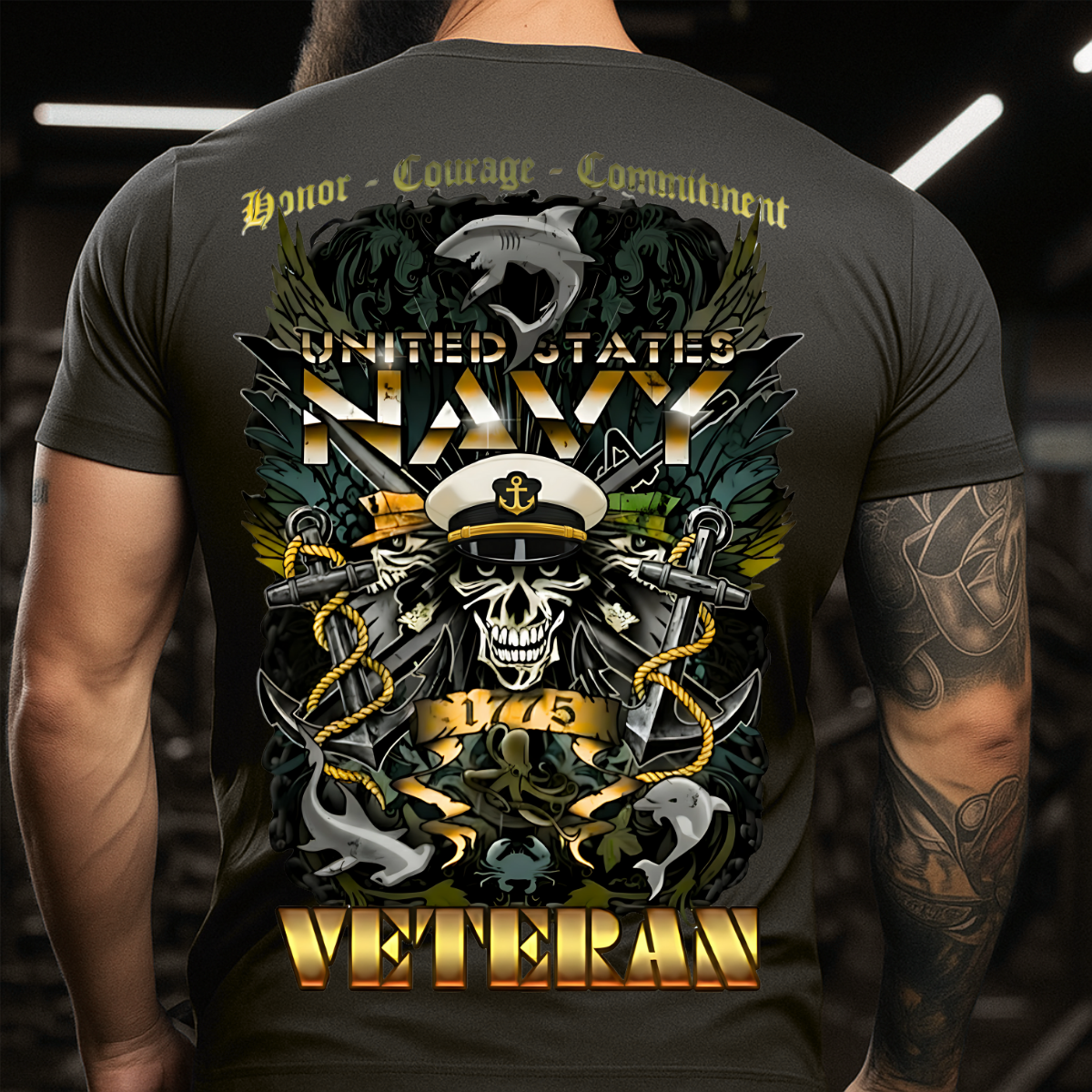 Navy Veteran T-Shirt – Honor, Courage, Commitment – United States Military Tee