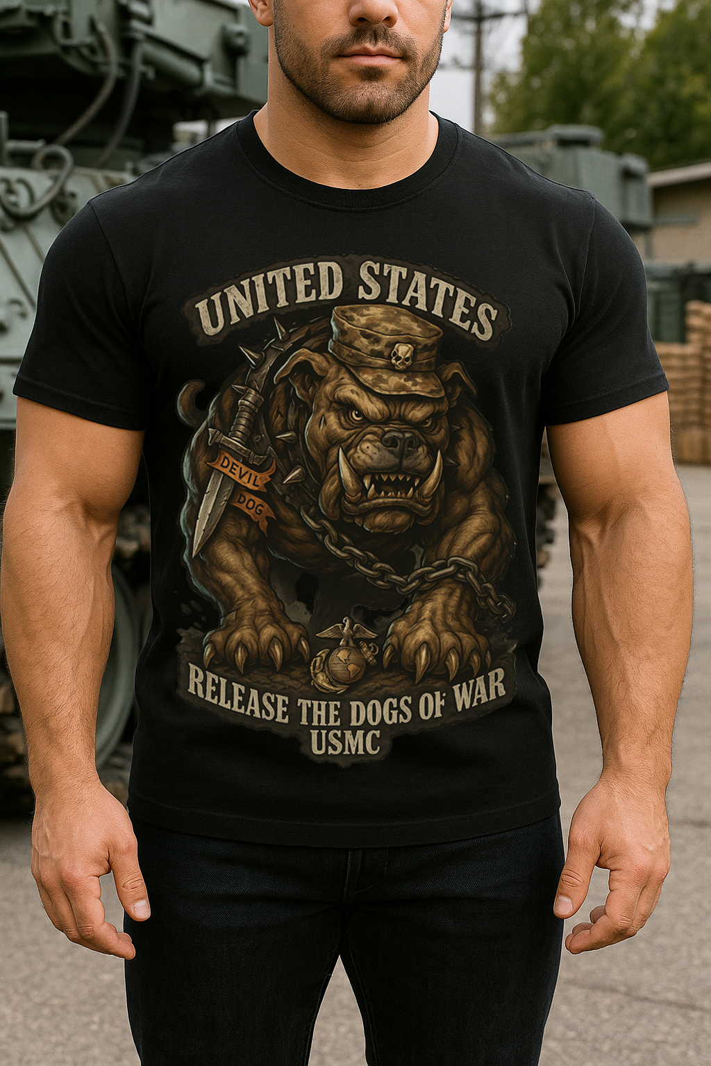 USMC Devil Dog Veteran T-Shirt – Release the Dogs of War Marine Corps Tee