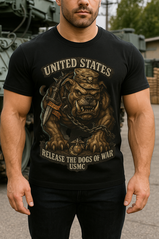 USMC Devil Dog Veteran T-Shirt – Release the Dogs of War Marine Corps Tee
