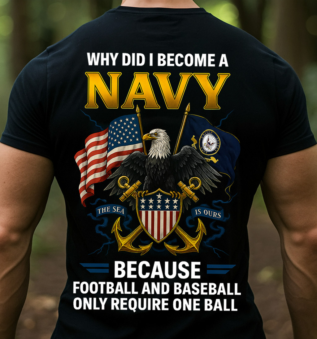 Why Did I Become a Navy T-Shirt – Funny Patriotic Military Eagle Graphic Tee Gift for Men