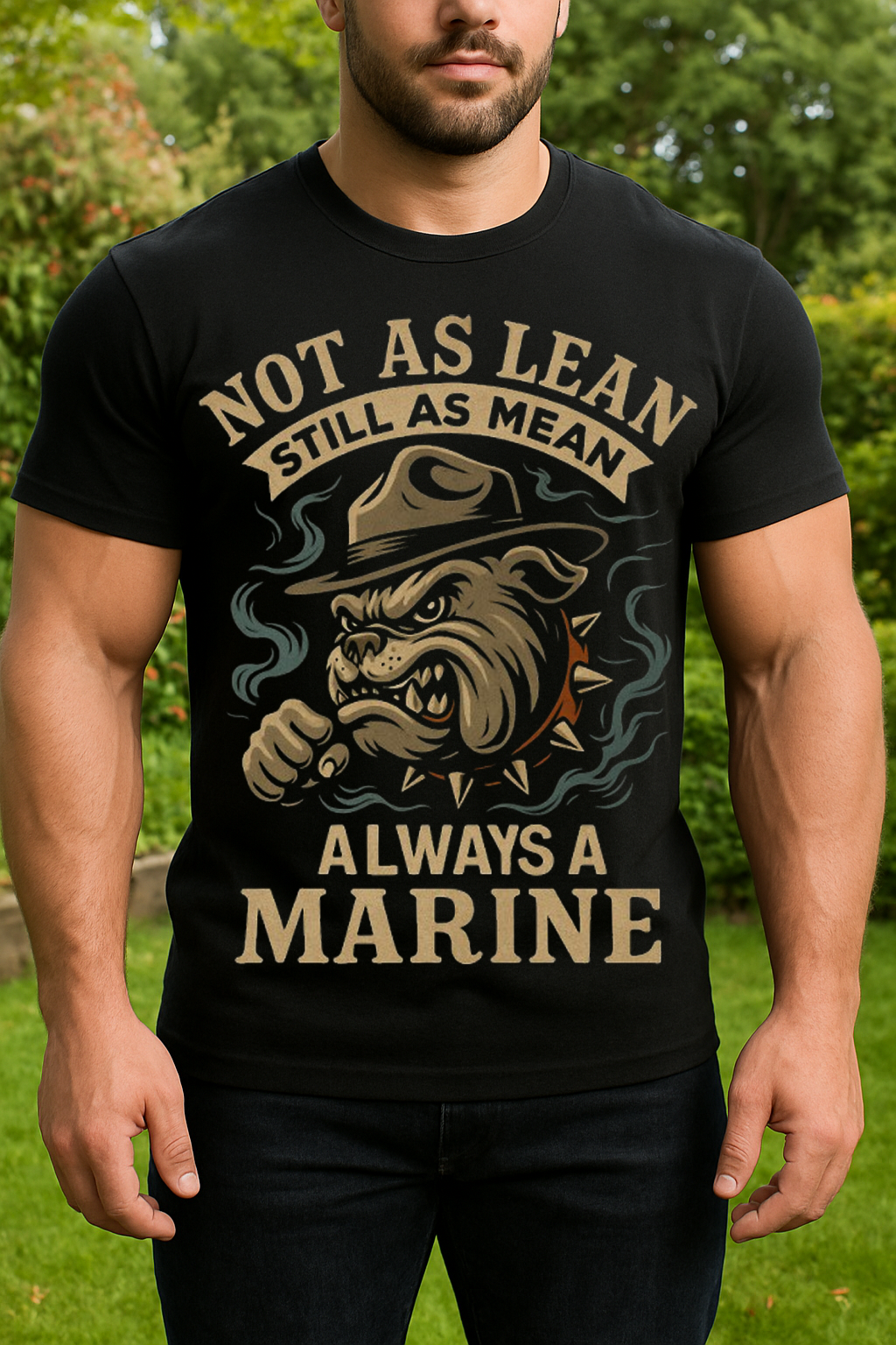 US Marine Veteran T-Shirt – Not As Lean Still As Mean Always A Marine Bulldog Graphic Tee