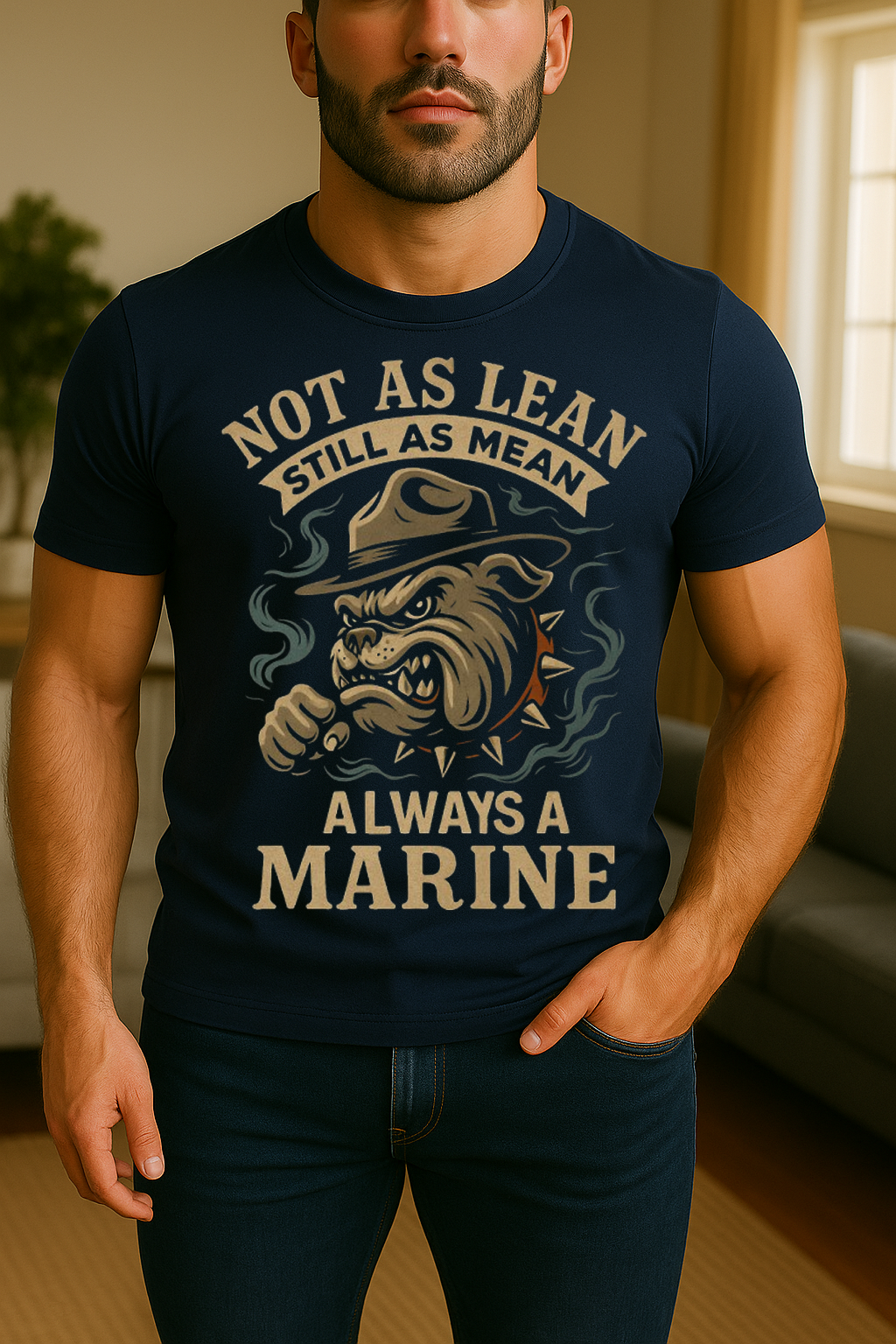 US Marine Veteran T-Shirt – Not As Lean Still As Mean Always A Marine Bulldog Graphic Tee