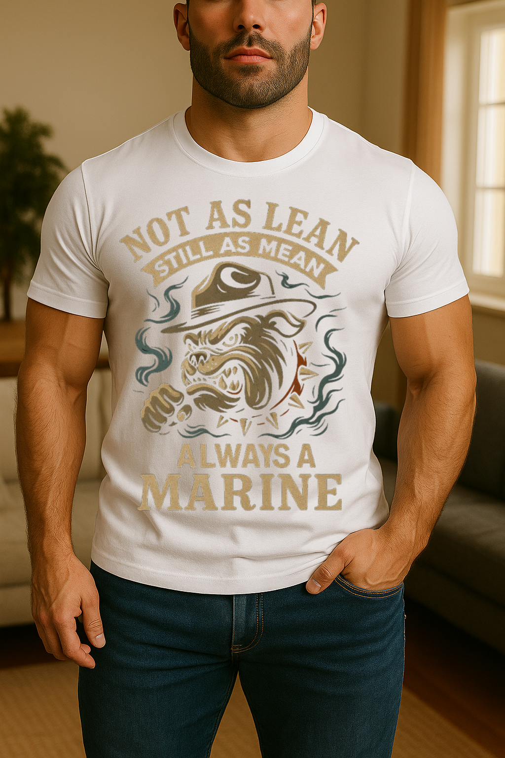 US Marine Veteran T-Shirt – Not As Lean Still As Mean Always A Marine Bulldog Graphic Tee