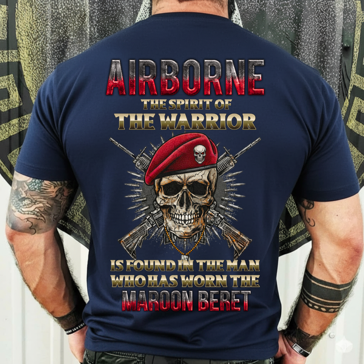 Airborne Veteran Shirt – The Spirit of the Warrior with Maroon Beret – Military Skull Soldier Tee