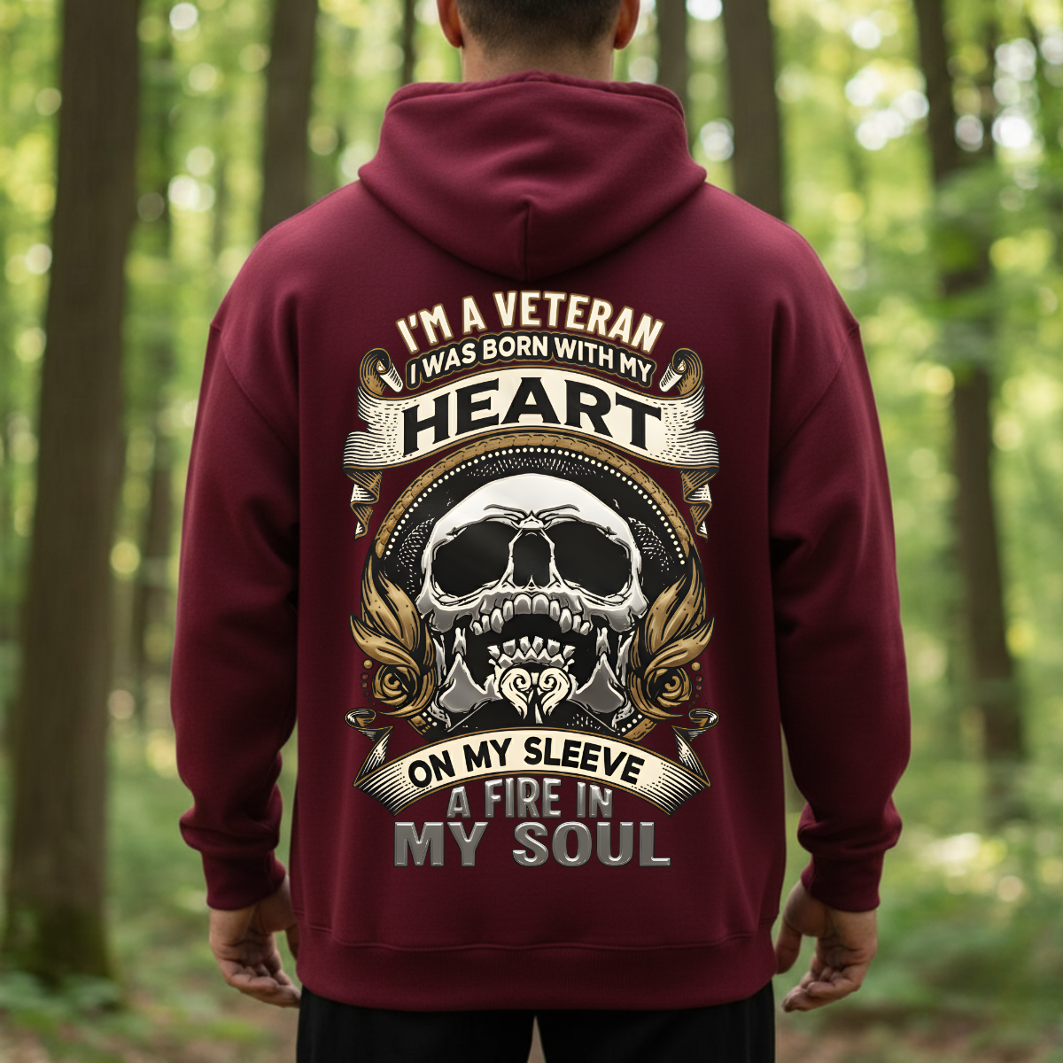 I’m a Veteran T-Shirt, Sweatshirt, Hoodie – Heart On My Sleeve, Fire In My Soul – Proud Military Veteran Gift Tee