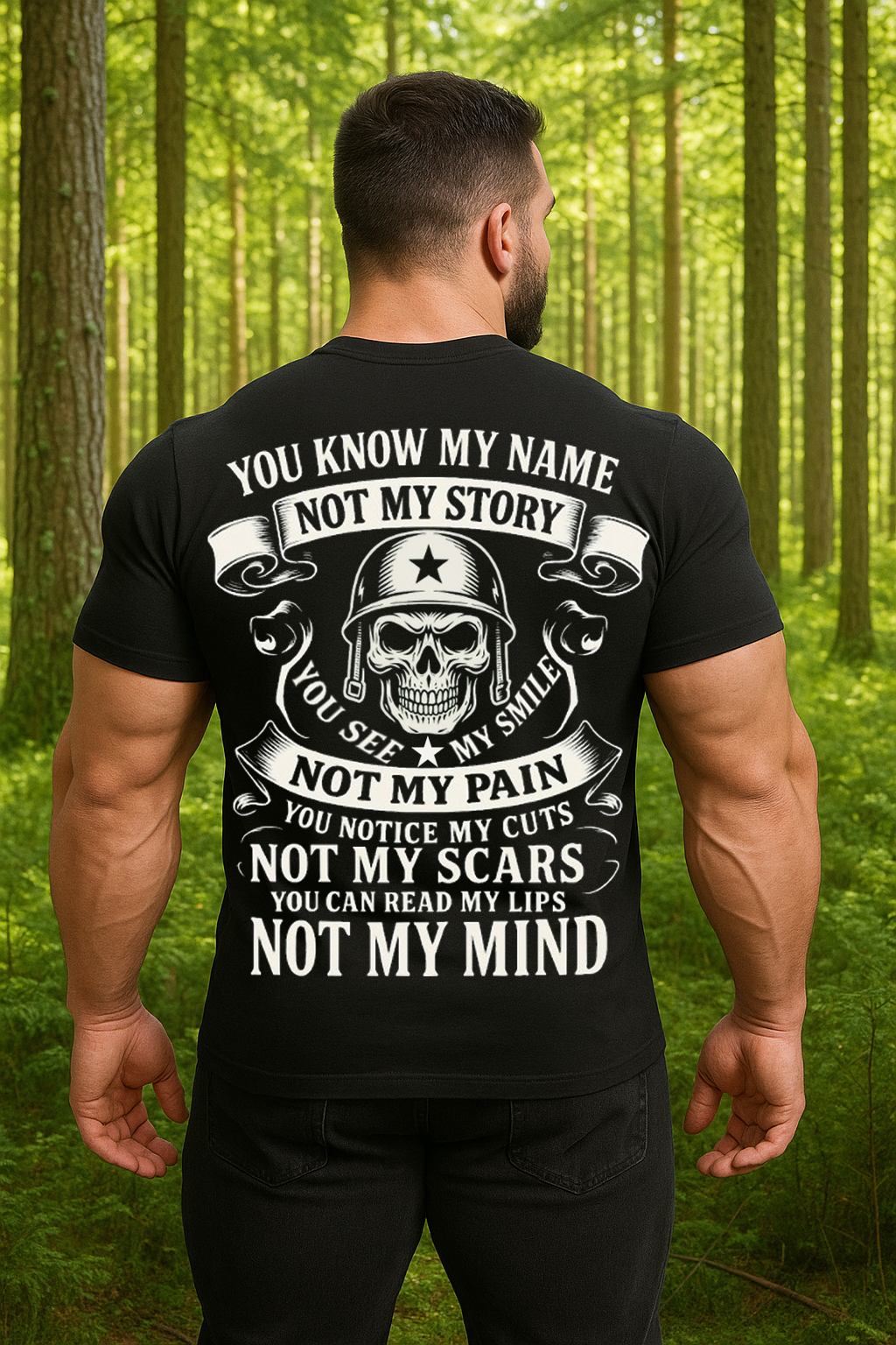 Military Veteran Skull T-Shirt – You Know My Name Not My Story Quote Tee, Warrior Soldier Inspirational Shirt, Veteran Gift for Men