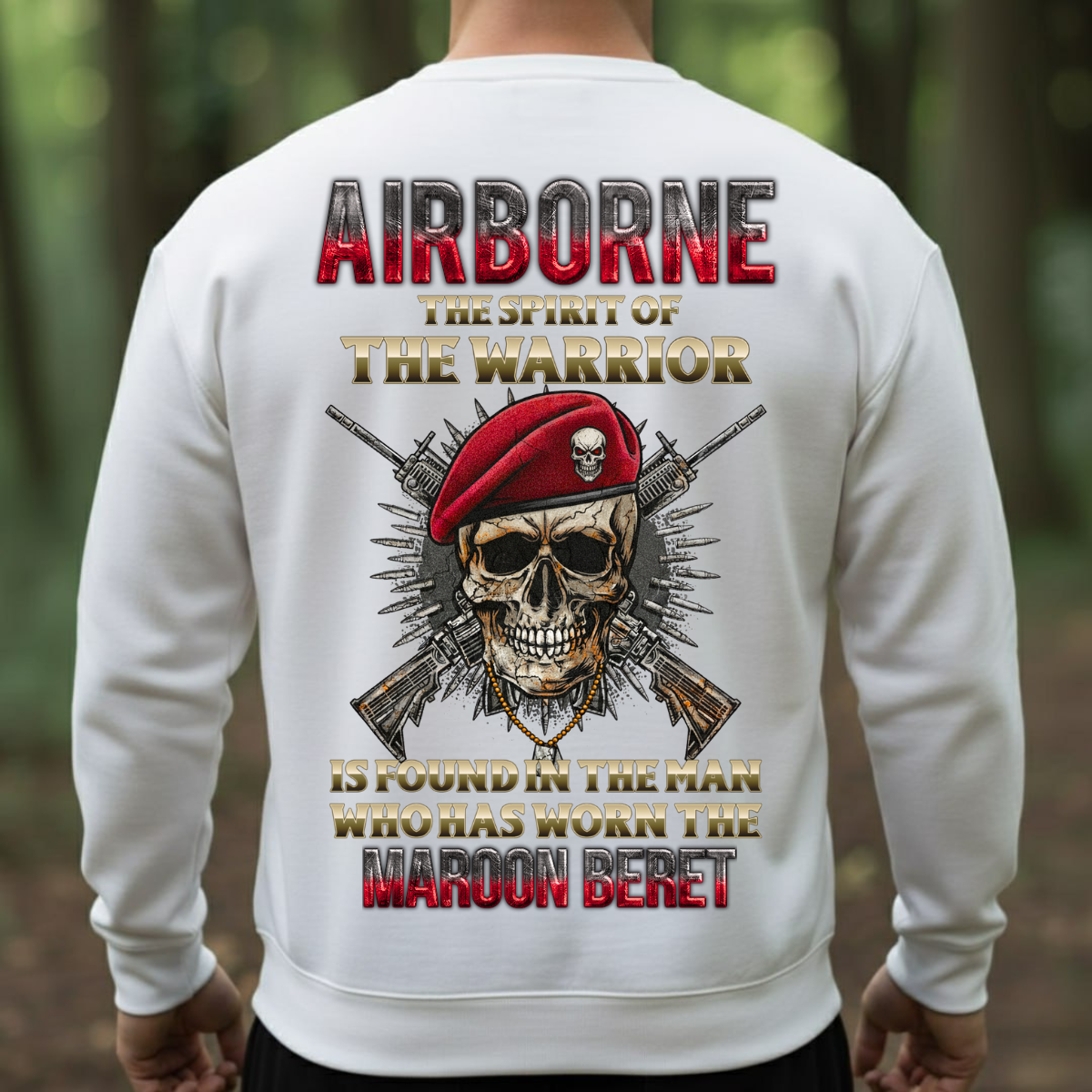 Airborne Veteran Shirt – The Spirit of the Warrior with Maroon Beret – Military Skull Soldier Tee