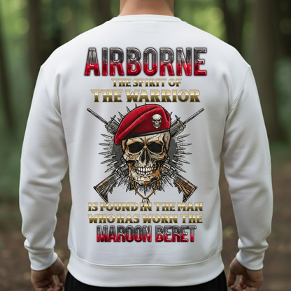 Airborne Veteran Shirt – The Spirit of the Warrior with Maroon Beret – Military Skull Soldier Tee