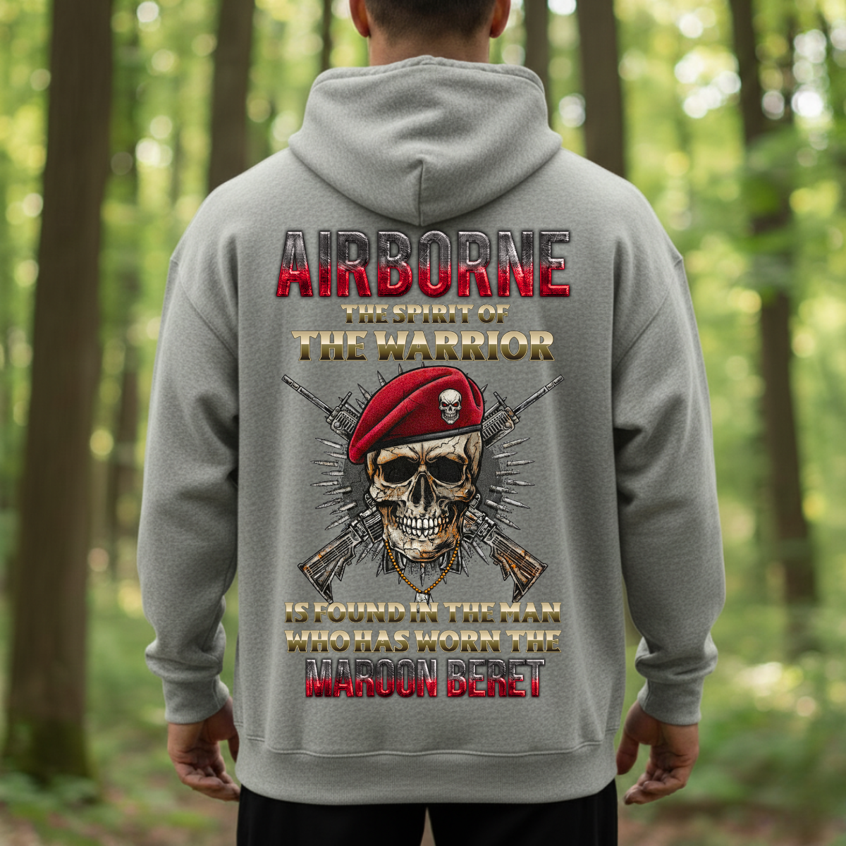 Airborne Veteran Shirt – The Spirit of the Warrior with Maroon Beret – Military Skull Soldier Tee