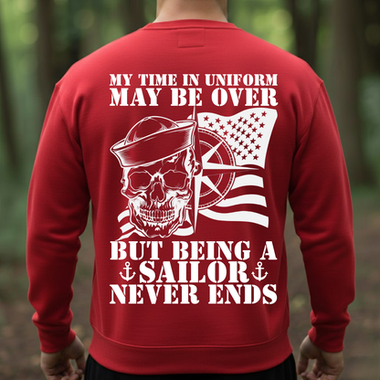 Sailor Veteran T-Shirt, Sweatshirt, Hoodie – Being a Sailor Never Ends – Proud Sailor Skull Tee Back Side