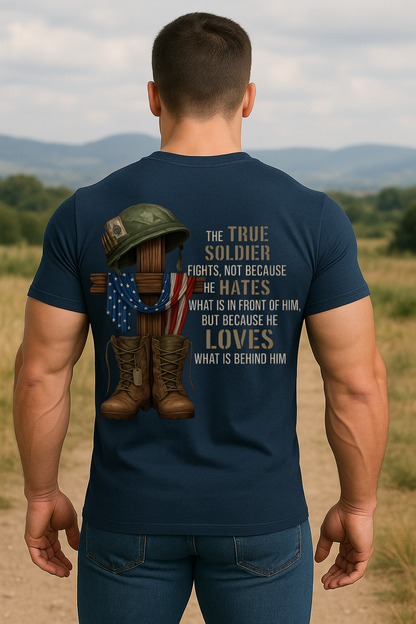 True Veteran Military T-Shirt – Veteran American Flag Cross Boots Helmet Tee – Gift for Soldiers and Heroes