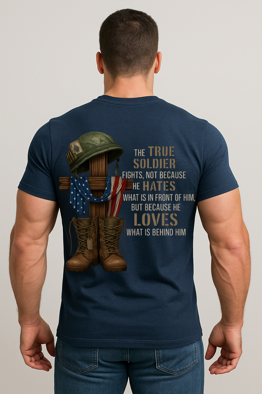 True Veteran Military T-Shirt – Veteran American Flag Cross Boots Helmet Tee – Gift for Soldiers and Heroes