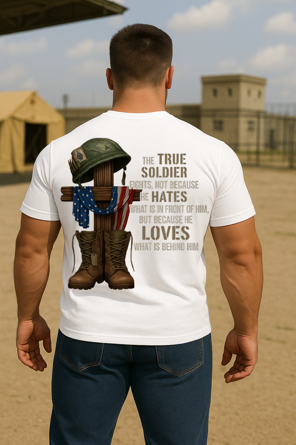 True Veteran Military T-Shirt – Veteran American Flag Cross Boots Helmet Tee – Gift for Soldiers and Heroes