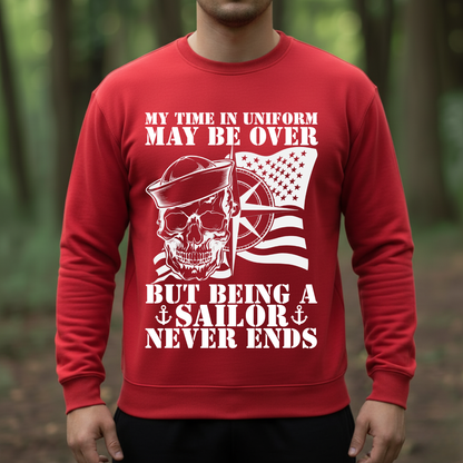 Sailor Veteran T-Shirt, Sweatshirt, Hoodie – Being a Sailor Never Ends – Proud Sailor Skull Tee Front Side