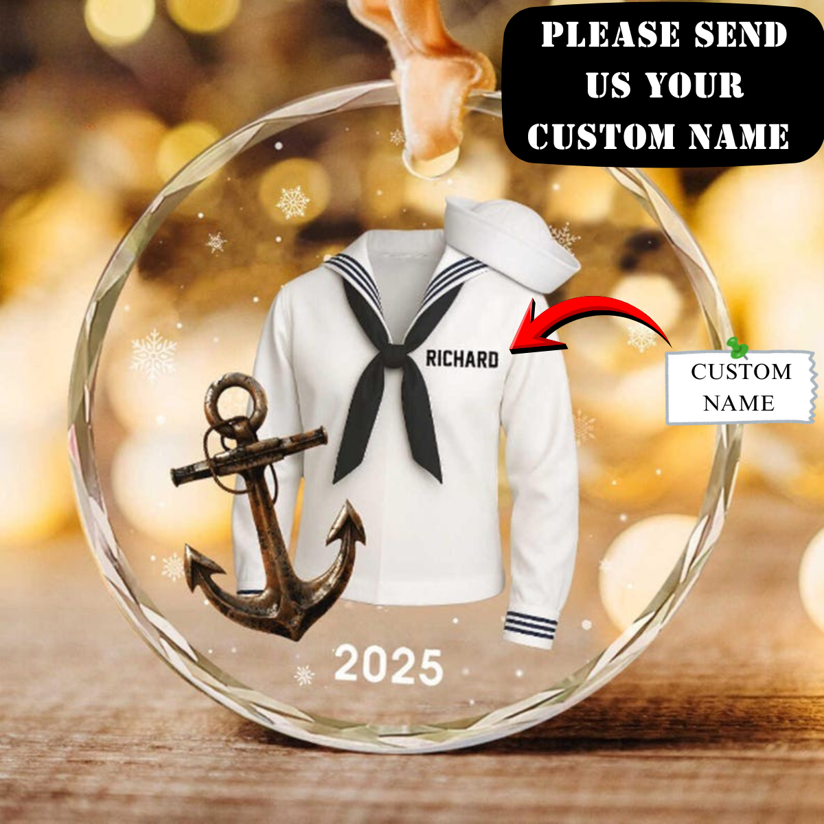 Personalized Sailor Uniform Ornament, Navy Sailor Christmas Ornament, Custom Name Military Keepsake, Navy Anchor Ornament, Veteran Gift, Xmas Gift